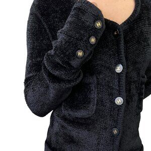 CHANEL Vintage 95A CC Logo Button Cardigan Sweater Top #38 Black Gold [106259]